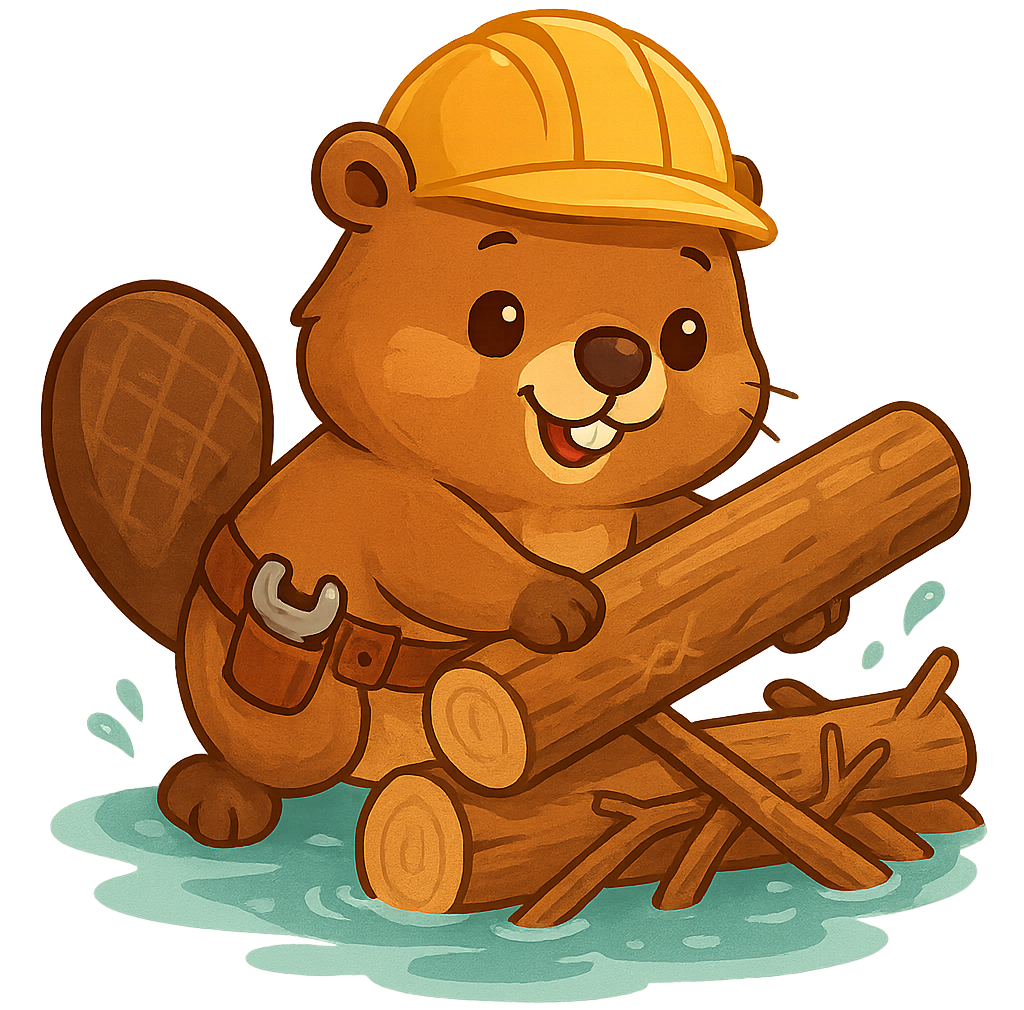 Adorable beaver mascot building a dam